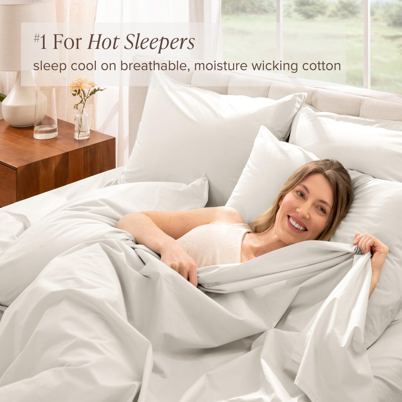 Bare Home 100% Organic Cotton Queen Sheet Set - Crisp Percale Weave - Lightweight & Breathable - Bedding Sheets & Pillowcases (Queen, French Beige) - Image 4